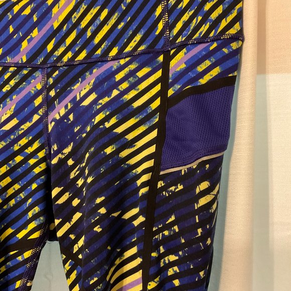 Athleta Radical Stripe Capri Leggings M Blue Black Yellow Purple - Picture 5 of 10